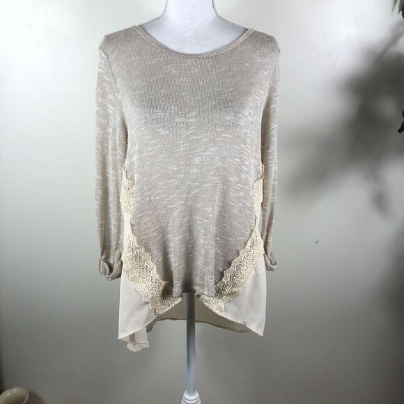 Rue 21 Sweater Lightweight Long Sleeve High/low Cream Women's Medium Semi Sheer - Picture 2 of 7